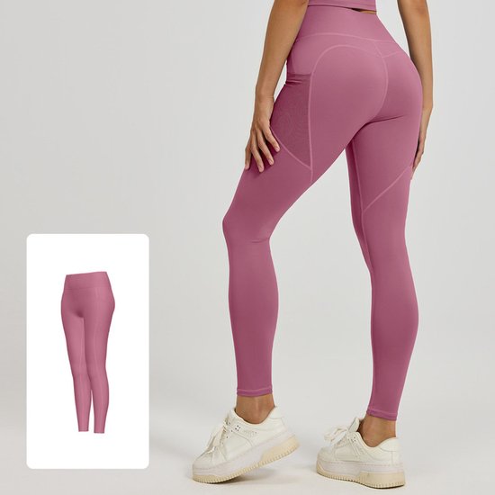 Nauwsluitende sportbroek - Hoogtaille Yoga broek met Zijzakken – Zachte en Rekbare Gemengde Stof,Ademend en Comfortabel - Skinny Fit met Elastische Taille - Geschikt voor Yoga, Fitness, Wandelen en Dagelijks Gebruik(Donkerroze, maat XXXL)