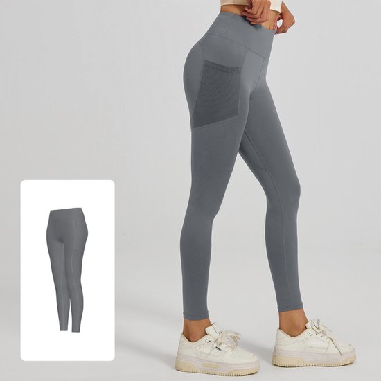 Nauwsluitende sportbroek - Hoogtaille Yoga broek met Zijzakken – Zachte en Rekbare Gemengde Stof,Ademend en Comfortabel - Skinny Fit met Elastische Taille - Geschikt voor Yoga, Fitness, Wandelen en Dagelijks Gebruik(Grijs, maat XL) van Merkloos