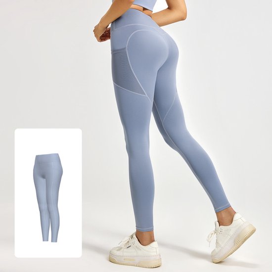 Nauwsluitende sportbroek - Hoogtaille Yoga broek met Zijzakken – Zachte en Rekbare Gemengde Stof,Ademend en Comfortabel - Skinny Fit met Elastische Taille - Geschikt voor Yoga, Fitness, Wandelen en Dagelijks Gebruik(Lichtblauw, maat XXXL)