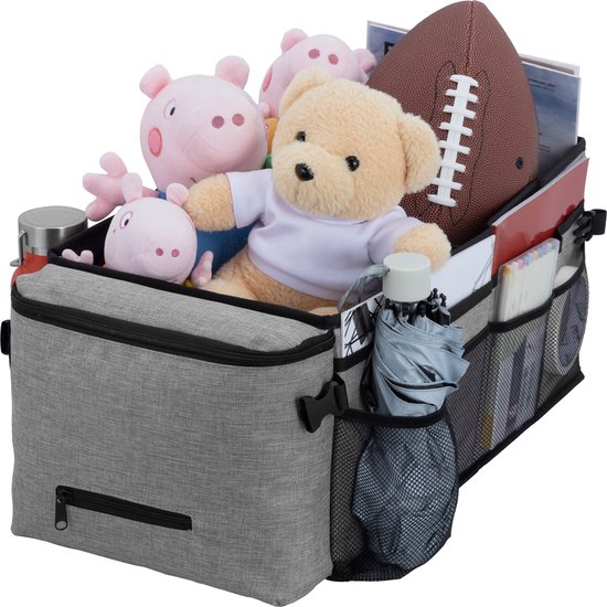 Navaris opvouwbare auto organizer - Te bevestigen aan gordel - Waterafstotend - Auto opbergdoos met vakjes - Autostoel organizer - Oxford stof - Grijs van Navaris