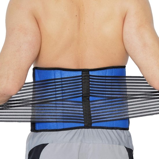Neopreen rugbrace - lumbale ondersteuning met stevige compressie trekbanden met dubbele riemen - Blauw - xxxx-large