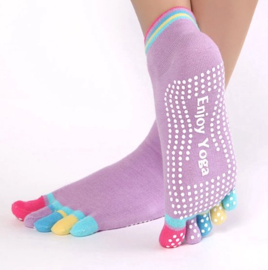 New Age Devi - Yoga sokken met anti-slip - paars met gekleurde tenen - maat 36-40 van Merkloos