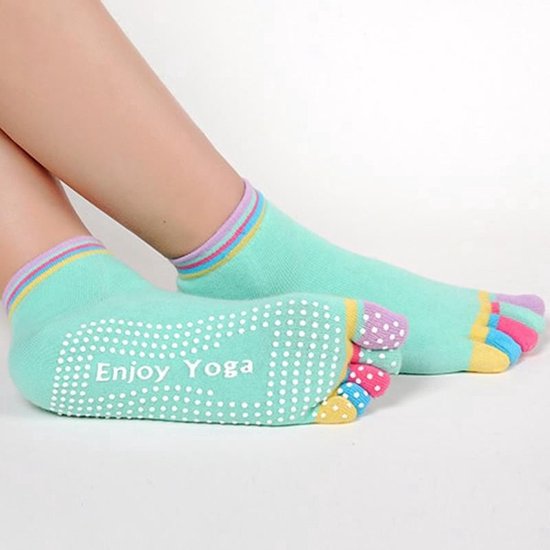 New Age Devi - Yoga sokken met anti-slip - turqoise met gekleurde tenen - maat 36-40 van New Age Devi