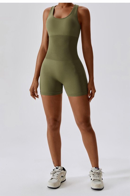 NEW RIBBY CROSSBACK JUMPSUIT - Maat S - Olive - Legergroen - Army - Green - Jumpsuit - Gym wear - Gymkleding - Sportkleding - Yogakleding van My Jewellery