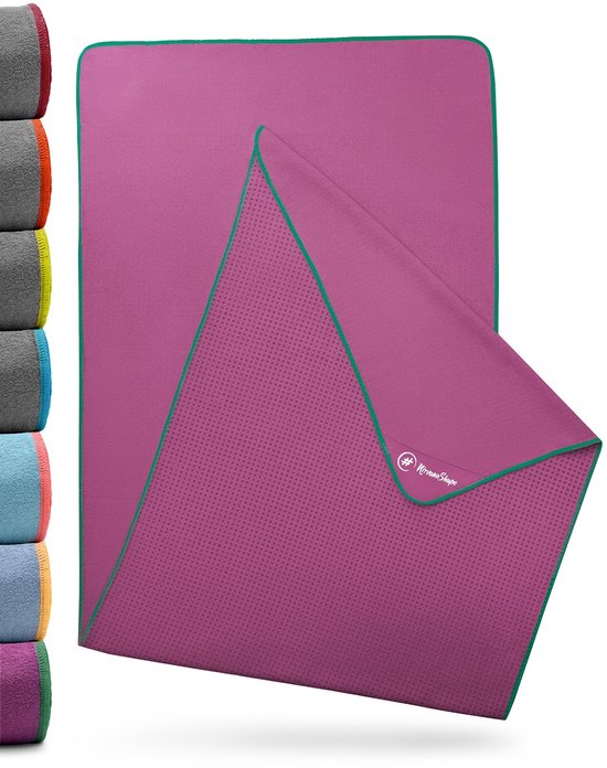 NIRVANASHAPE - Yogahanddoek als yogamat handdoek - antislip noppen - absorberende microvezel - hygiënisch en wasbaar op 40 graden - 185 x 63 cm - bietenrood/groen