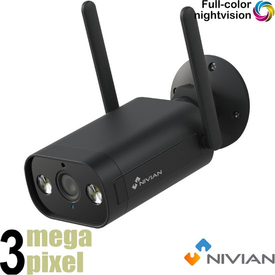 Nivian Beveiligingscamera - Wifi Camera - Full Color - Vals Alarm Filter - Microfoon & Speaker - SD-kaart Slot - Binnen & Buiten Camera van Nivia