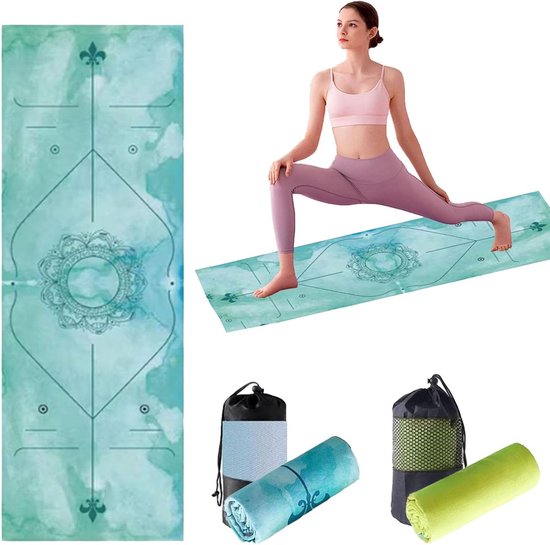 Non-slip Yoga Handdoek voor Zweetabsorptie, Sneldrogende en Ademend Fitnessmat met Draagtas voor Bikram, Pilates en Gym Training