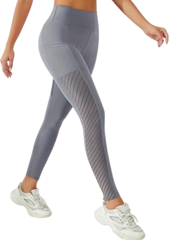 NOVAWAVE Breathable Pocket Legging - Dames - Sportbroek - Sportlegging - Mesh panelen - Ademend - met zakken - Comfortabel - Grijs - Maat L van Merkloos