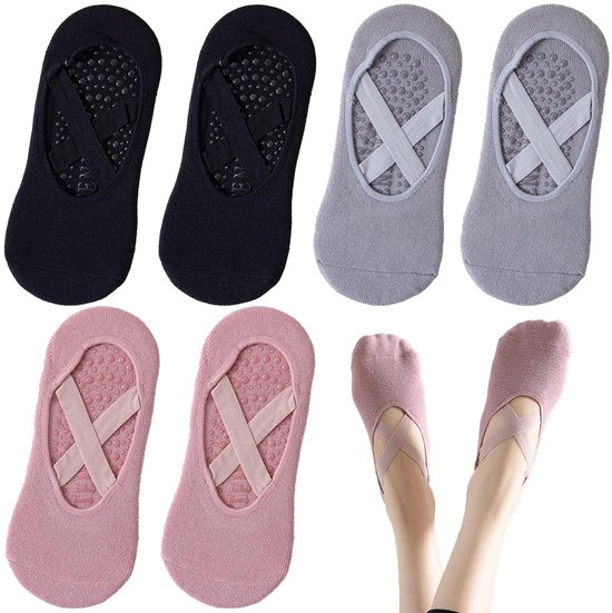 NTHProducts - Anti-Slip Pilates Sokken - Yoga Grip Sokken - Ademend en Comfortabel - One Size - Perfect voor Fitness en Pilates - Set van 3 Kleuren