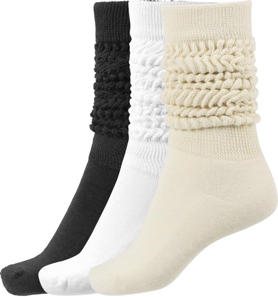 NTHProducts - Slouch Socks - Dames Thigh High Sokken - Zacht en Comfortabel - Zwart Wit Crème - Perfect voor Yoga en Casual Stijl - Maat 5-11