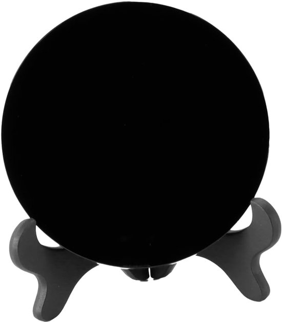 Obsidian Divination Mirror met Stand - 12 cm - Gepolijste Ronde Natuurlijke Kristal - Spirituele Divinatie en Meditatie