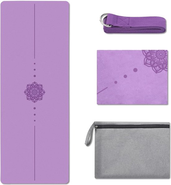 ogamat, 1 en 1,5 mm, opvouwbare reismat, dun, licht, ecologische yogadoek, wasbaar, met draagtas, draagriem, draagbaar, fitnessmat, imitatie suède en natuurlijk rubber, yogamat voor hot yoga van Ogamat