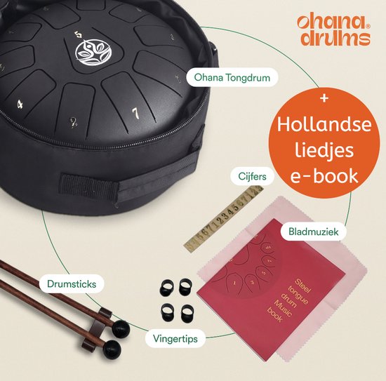 Ohana Drums® Handpan 20 cm Onyx Zwart - Tongue drum - Klankschaal - 11 noten –Hang drum - Yoga Drum - Lotus Tong - Steeldrum - Muziekinstrument voor kinderen - Percussie-instrumenten van Ohana Drums