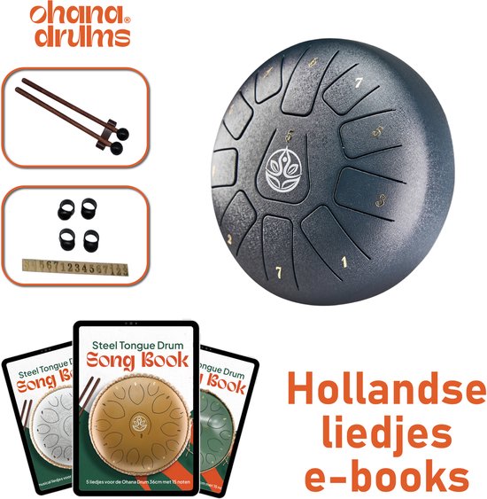 Ohana Drums® Tongue drum – Handpan – 20 cm Ø – Nachtelijk Blauw – Klankschaal – 11 noten – Yoga Drum – Lotus Tong - Steeldrum - Muziekinstrument voor kinderen - Mindfulness muziektherapie - Percussie-instrumenten van Ohana Drums