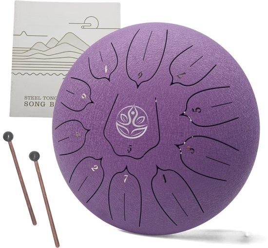 Ohana Drums® Tongue drum – Handpan – Kosmisch Pruim Paars – 30 cm Ø – Klankschaal – 11 noten - Tong Drum - Klankschalen – Yoga Drum – Muziekinstrument voor kinderen - Chakra meditatie en ontspanning - Incl. Hollandse liedjes e-book van Ohana Drums