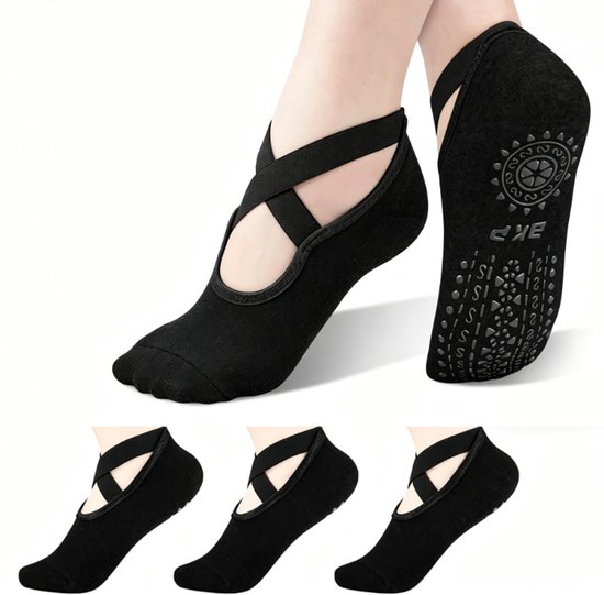 OLOEY 4 paar damesyogasokken – Yoga sokken - Pilates Socken - Geschikt voor ballet, sculpting, dans, thuis en training – Zwart