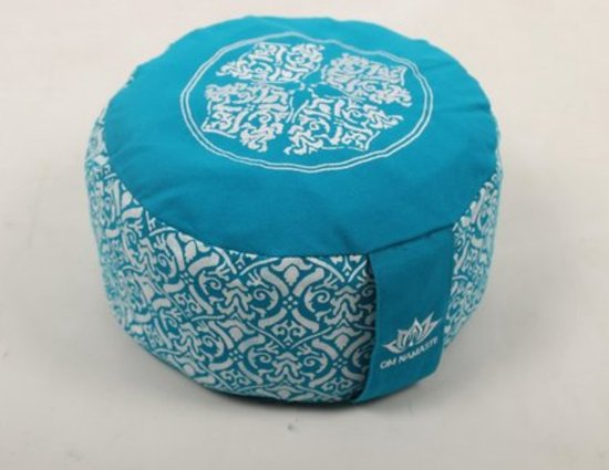 Om Namaste Design Meditatiekussen Zitkussen - Rond - Blauw Turquoise met Wit van Om Namaste Design