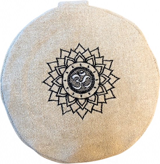 Om Namaste Design Meditatiekussen Zitkussen Rond - Creme met Lotus - jute-look van Merkloos