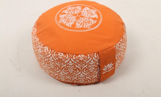Om Namaste Design Meditatiekussen Zitkussen - Rond - Oranje met Wit van Om Namaste