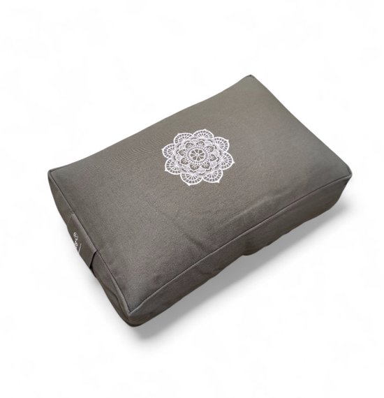 Om Namaste meditatiekussen - mini bolster design Rechthoekig - grijs met Mandala