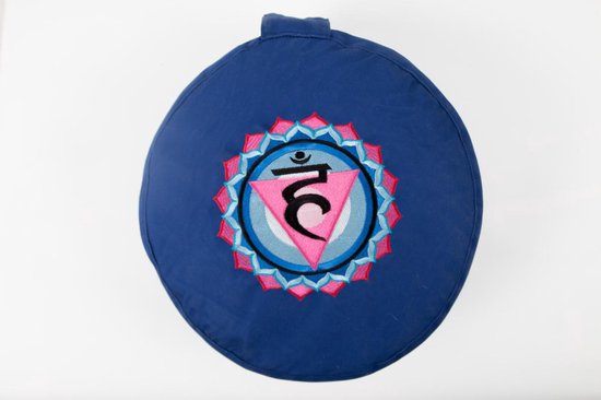 Om Namaste Ronde Meditatiekussen Chakra Collection - Blauw 5e Chakra van Om Namaste
