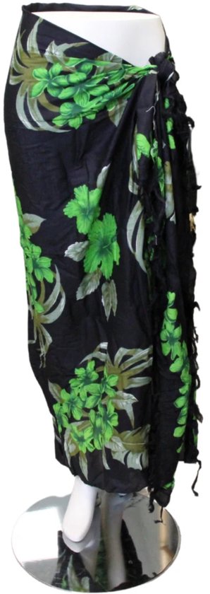 Om Namaste Sarong - 641 - Groene Bloemen op Zwart van Om Namaste