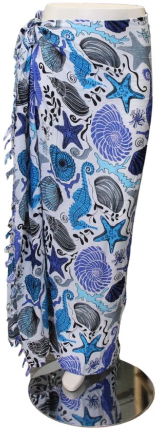 Om Namaste Sarong - 650 - Schelpen - Blauw op Wit van Merkloos