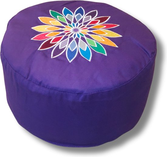 Om Namaste Symbolic Meditatiekussen Zitkussen - Rond - Paars - Rainbow flower van Om Namaste