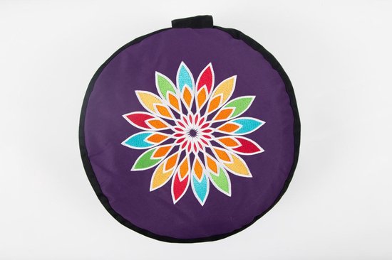 Om Namaste Symbolic Meditatiekussen Zitkussen - Rond - Paars & Zwart - Rainbow flower van Om Namaste