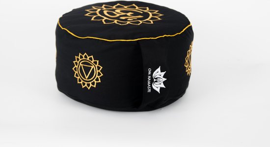 Om Namaste Symbolic Meditatiekussen Zitkussen - Rond - Zwart - Gouden Ohm - van Om Namaste