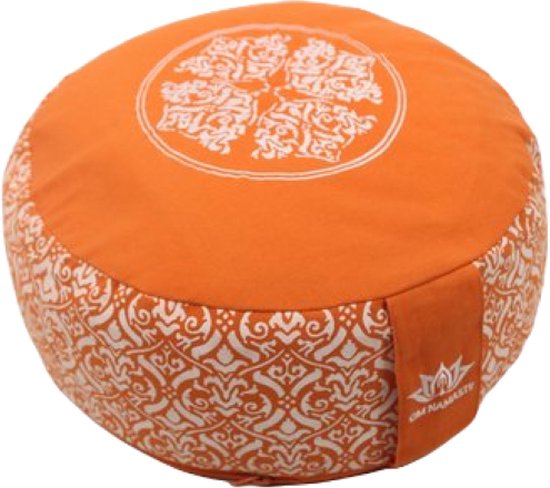 Om Namaste XL Design Meditatiekussen Zitkussen Rond Oranje met Wit - XL van Om Namaste