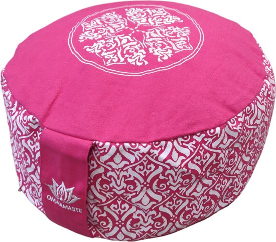 Om Namaste XL Design Meditatiekussen Zitkussen Rond - Roze met Wit - XL van Om Namaste