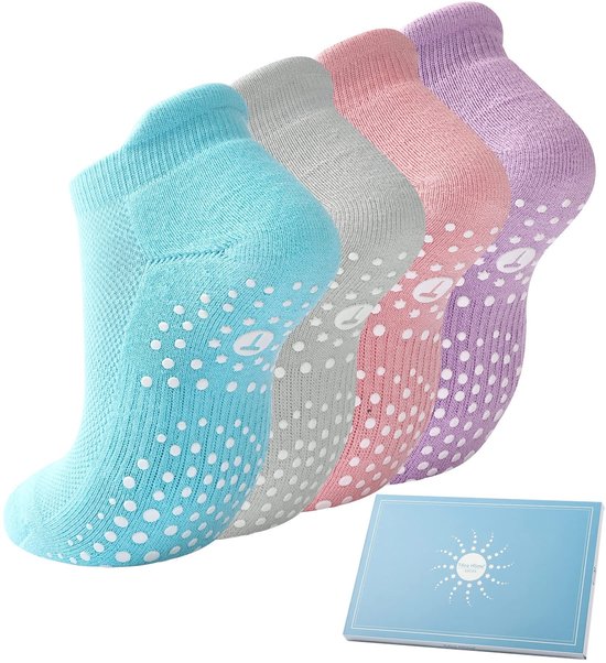 Omgoods - 4 Paar Grip Yoga Sokken Dames - Antislip Pilates Enkelsokken