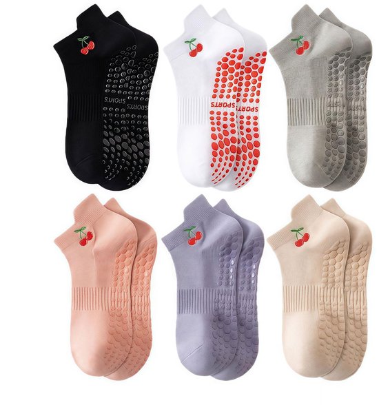 Omgoods - 6 Paar Antislip Yogasokken met Kersenborduursel