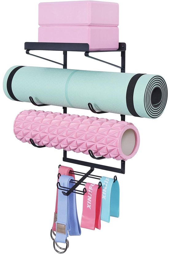 Omgoods - Wandmontage Yoga Mat Houder met 3 Planken en 7 Haken van Omgoods