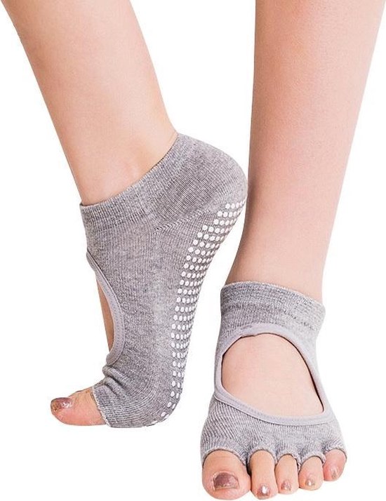 One Pair Open Toe Open Instep Anti-slip Sports Female Yoga Socks Size: 34 - 39 (EUR) (Light Grey) van Merkloos