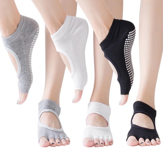 ONF3 - Yoga Sokken - Anti-slip - Ademend en Comfortabel - Zwart - Geschikt voor Pilates en Dans - 3 Paar - Maat 34-39