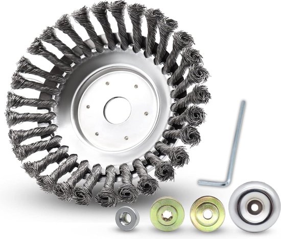 Onkruidborstel voor Bosmaaier - Grastrimmer - Onkruid - Kantenmaaier - Onkruidsteker - Onkruidkrabber - Voegenborstel - Onkruidverwijderaar - Incl Adapterset - Vernieuwde Versie 450gr - Ø15.5cm - Max 10.000 toerental p/m van WUOW