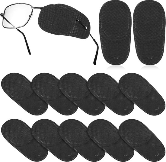 Oogpleisters - Pleisters voor bril - Oogtraining - Ademend non-woven materiaal - 12 stuks - Zwart