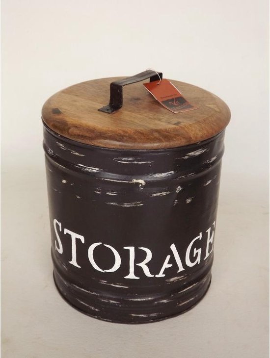 opbergdoos - storagebos - met deksel - Hout/metaal H32 - 32 cm hoog van Atmosphera