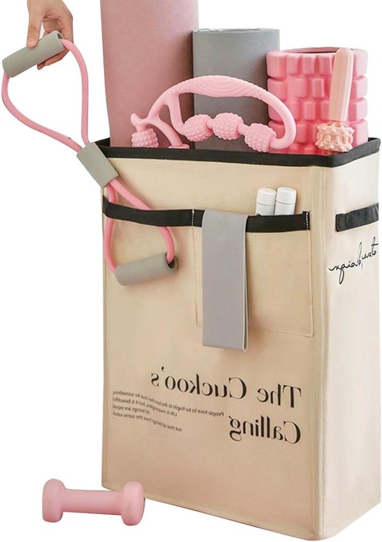 Opbergmand Yogamat - Fitness Organizer - Sportspullen Opbergen - Ruimtebesparend Ontwerp - 53 x 25 cm - Geel