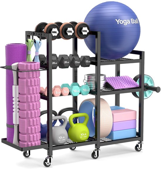 Opbergrek Fitnessapparaten 7-Traps - Metaal Frame - 100x30x84 cm - Modern Design - Voor Halters Kettlebells Yogamatten