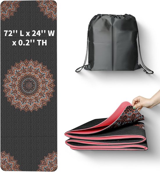 Opvouwbare Antislip Yogamat met Tas - 5mm Dikke TPE Oefenmat voor Pilates en Fitness