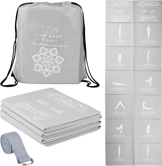 Opvouwbare antislip yogamat voor dames - oefenmat voor thuis en sportschool met stretchband - reisyogaset voor yoga, pilates en fitness Yoga mat van Joyello