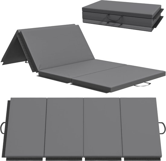 Opvouwbare Fitnessmat 180 x 80 x 5 cm – Yogamat met Handgrepen, Gymnastiekmat, Trainingsmat van Hoge Dichtheid EPE, Grijs