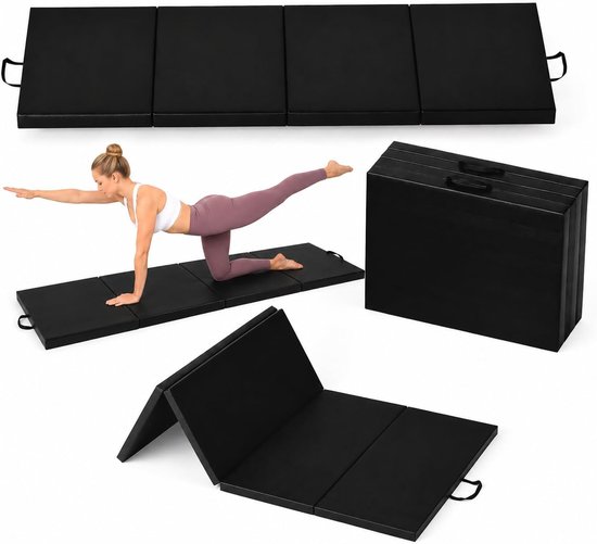 Opvouwbare gymnastiekmat (4-voudig), zachte leren sportmat, draagbaar voor yoga, fitness en kinderspelletjes thuis