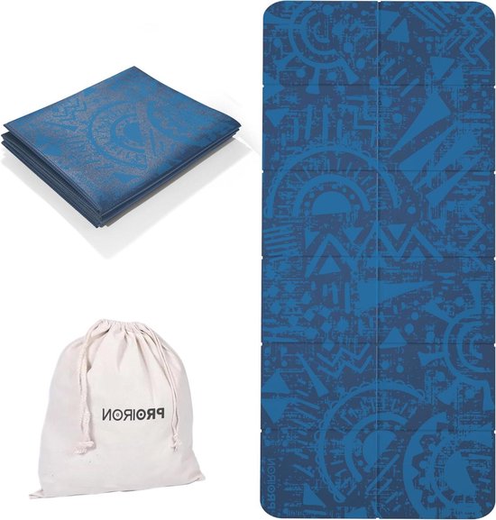 Opvouwbare reisyogamat 173 cm x 61 cm x 4 mm - antislip en licht - met tas - blauw Yogamat van Merkloos