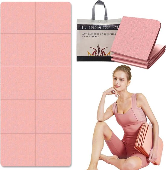 Opvouwbare reisyogamat 183 x 61 cm - antislip yogamat inclusief tas - 6 mm dikte - sportmat fitness pilates yogamat - gymnastiekmat - antislip yoga