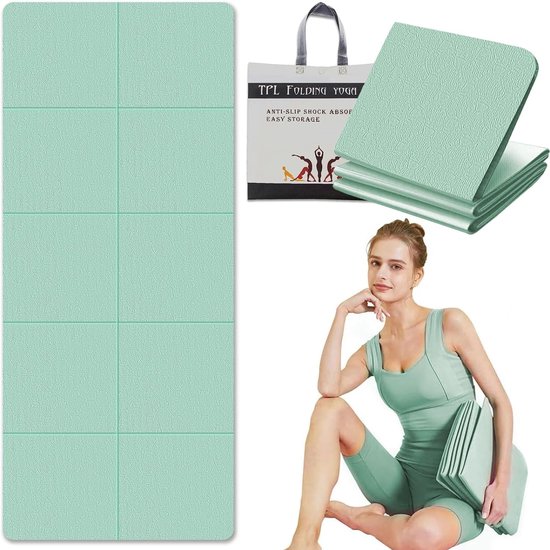 Opvouwbare reisyogamat, 183 x 61 cm, yogamat, antislip, inclusief tas, 6 mm, sportmat, fitness, pilates, sport, gymnastiekmat, antislip van Leogreen