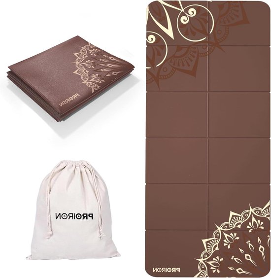 Opvouwbare reisyogamat - antislip en licht - 173 cm x 61 cm x 7 mm - gymmat met tas - bruin Yogamat van Merkloos
